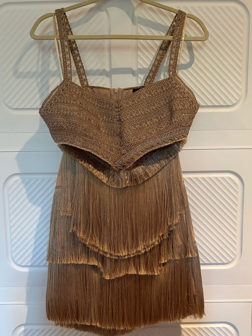 NWOT PatBO Gold Fringe Cutout Mini Dress - Picture 3 of 5